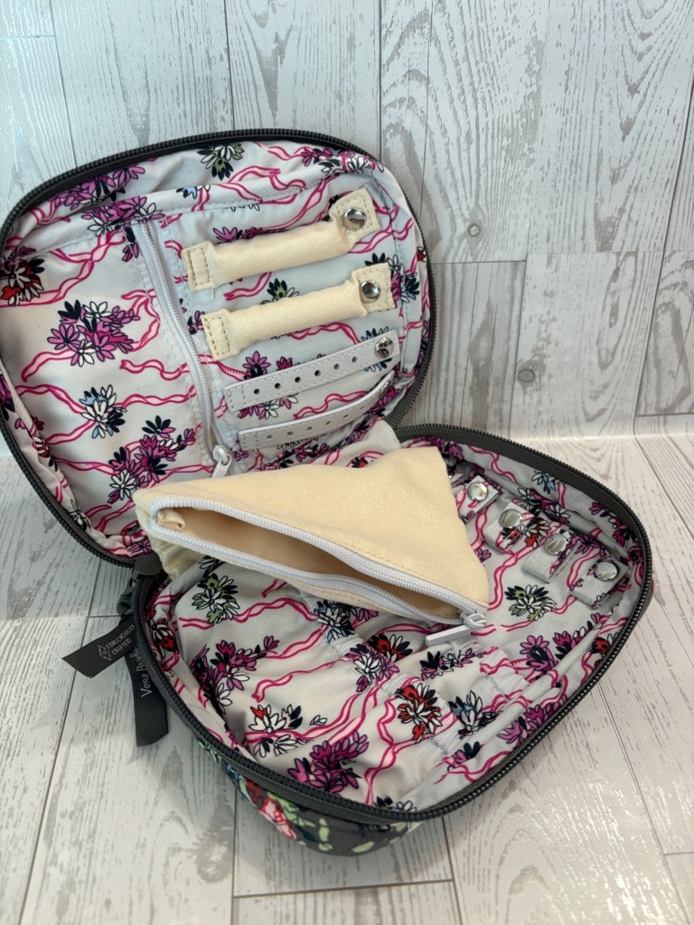 Vera Bradley Floral Jewelry Case in White, Pink, Black